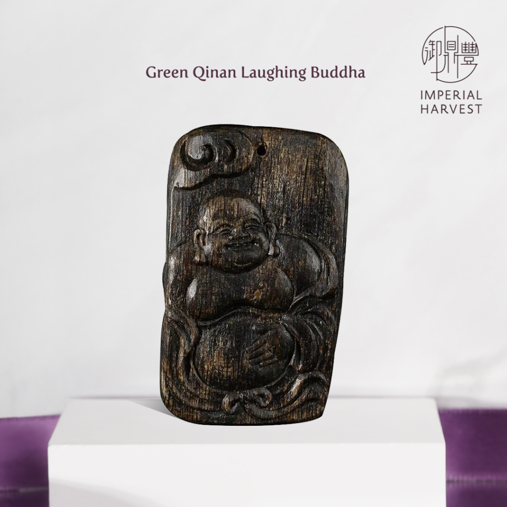 Imperial Harvest Green Qinan Agarwood Laughing Buddha