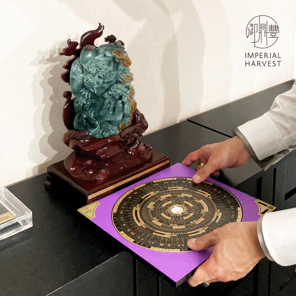 Master David installing the Imperial Harvest Qian Long Jadeite Mountain at a client's home. 