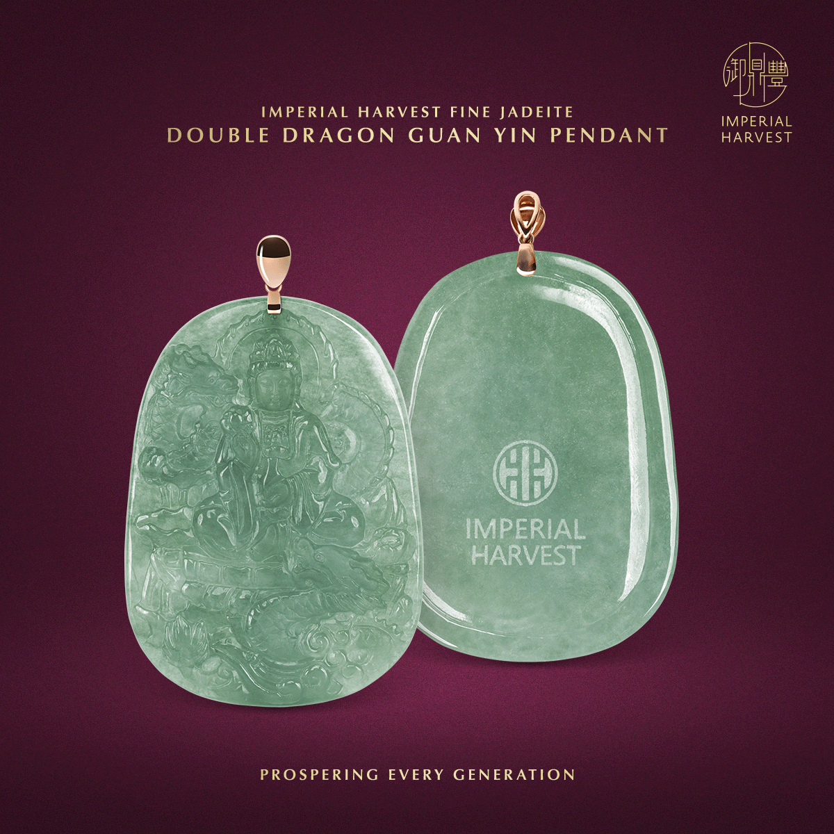 Blog 09.17 Imperial Harvest Fine Jadeite Double Dragon Guan Yin Pendant Front and Back 1